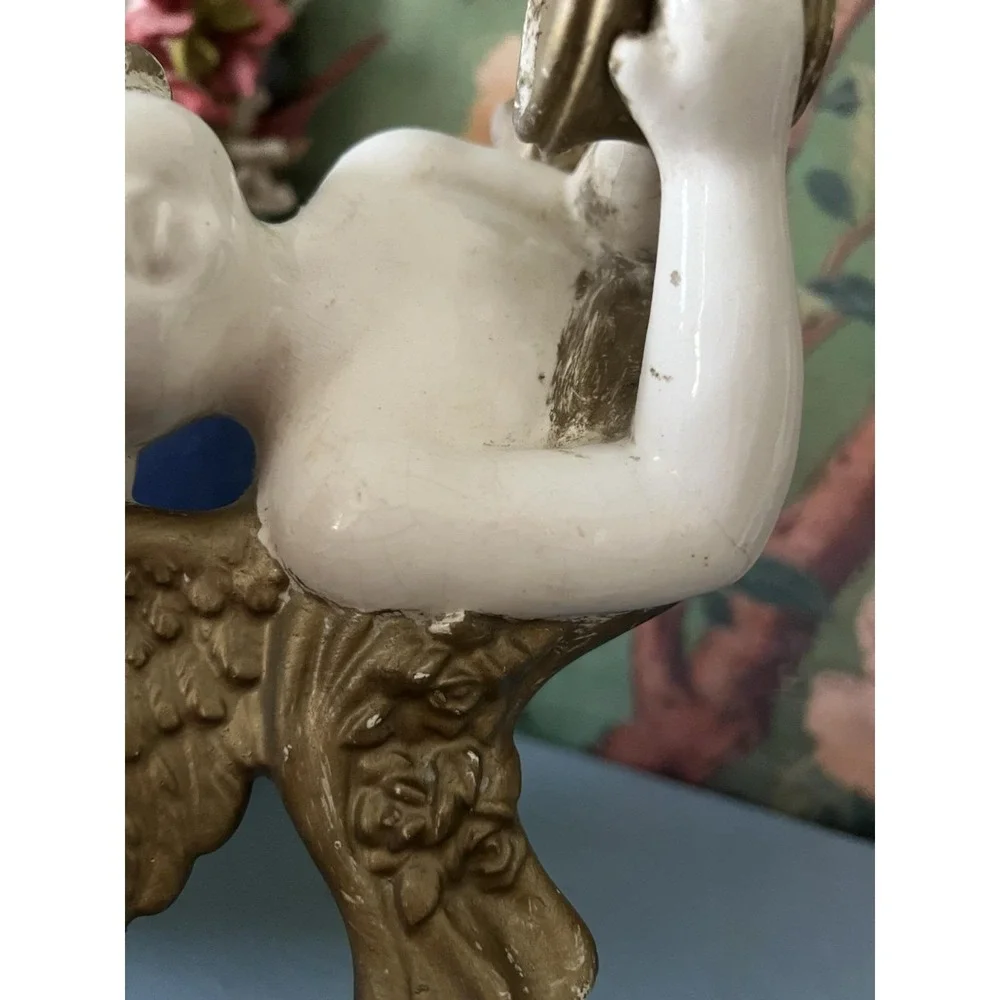 Vintage 90's Gold Painted Cherub Angel Figurines